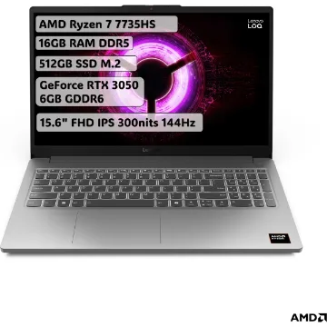 Lenovo LOQ Essential AMD Ryzen 7 7735HS 16GB 512GB SSD RTX3050 Freedos 15.6" FHD 144Hz Taşınabilir Bilgisayar 83S00033TR